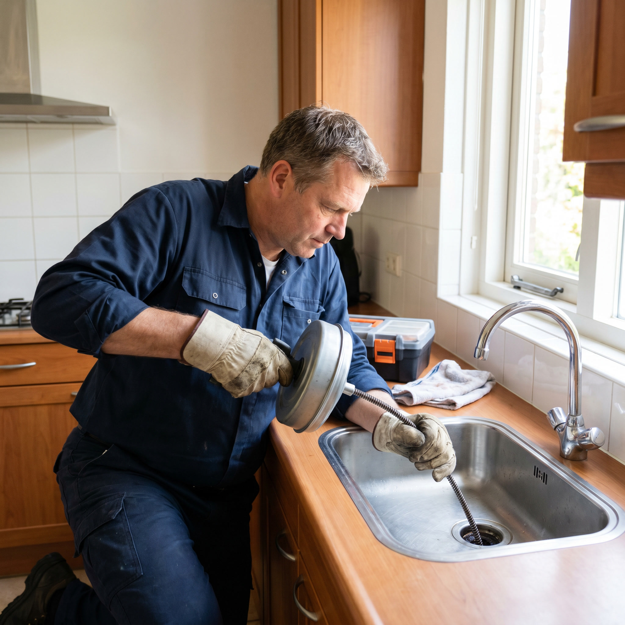 Verstopte keukengootsteen met stilstaand water